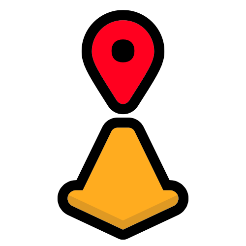 an orange arrow pointing down from a location marker